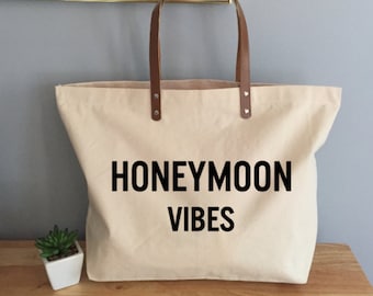 Honeymoon Vibes-draagtas, bruidscadeau, katoencanvas