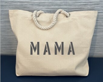 Mama Tote Bag, Mama Rope Tote, Rope Handle Boat Tote, Oversized Tote Bag, Mama Baby Bag