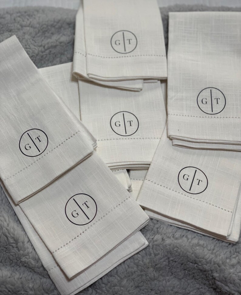 Monogram Initials Napkin Linen Napkin Housewarming Gift Etsy