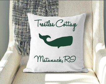 Whale Pillow Cover, New England Whale Pillow, Personalized Whale Home Decor