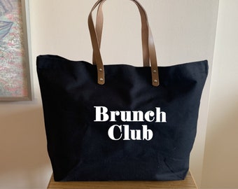 Brunch Club Tote Bag, Girls Weekend Tote Bag, Brunch Tote Bag With Leather Handles