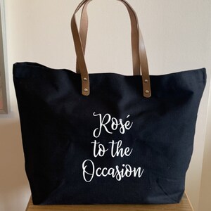Rose zum Anlass Canvas Tote mit Ledergriffen, Brautparty Tragetasche, Rose Wein Liebhaber