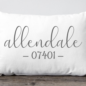 Zip Code Pillow, City Zip Code Pillow, Graduation Home Town Pillow, New House Location Town Pillow