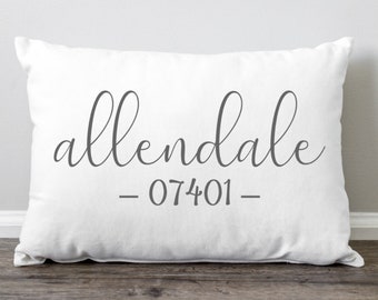 Zip Code Pillow, City Zip Code Pillow, Graduation Home Town Pillow, New House Location Town Pillow