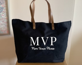 MVP More Veuve Please Tote Bag, Clicquot Tote With Leather Handles, Funny Champagne Tote,