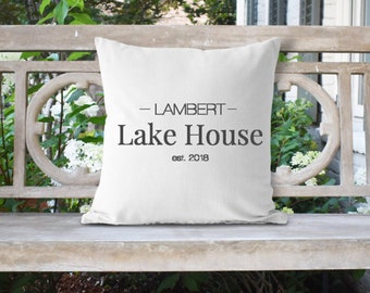 Personalized Family Lake House Pillow With Established Date