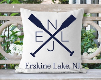 Lake Location Abbreviation Oars Pillow, Lake Life Location Custom Pillow