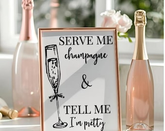 Champagne Quote Art Print, Serve Me Champagne Sign, Bar Wall Decor