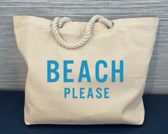 Beach Please Tote Bag, Beach Please Rope Tote, Rope Tote Beach Bag, Oversized Tote Bag