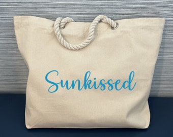 Sunkissed Tote Bag, Sunkissed Beach Rope Tote, Rope Tote Beach Bag, Oversized Tote Bag