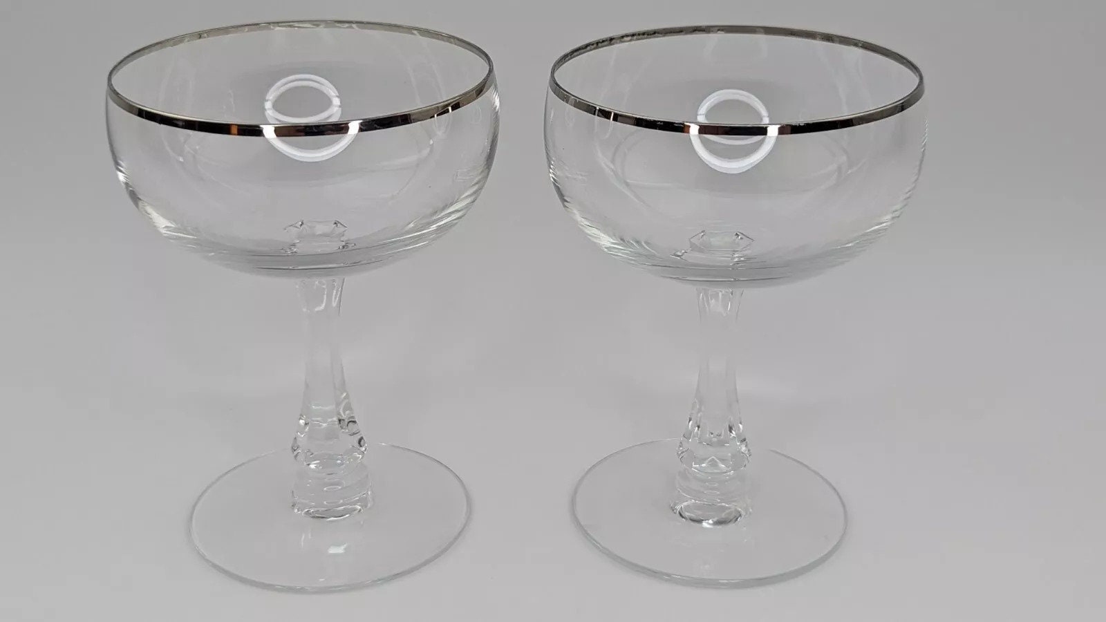 1950's Vintage Champagne Coupe Glass With Platinum Ring Set of 2