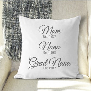 Mom Grandma Great Grandma Date Established Pillow, Mother's Day Pillow Gift for Her, Grandma Announcement PIllow