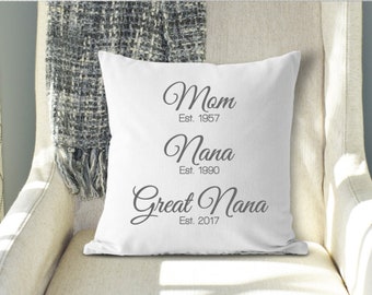 Mom Grandma Great Grandma Date Established Pillow, Mother's Day Pillow Gift for Her, Grandma Announcement PIllow