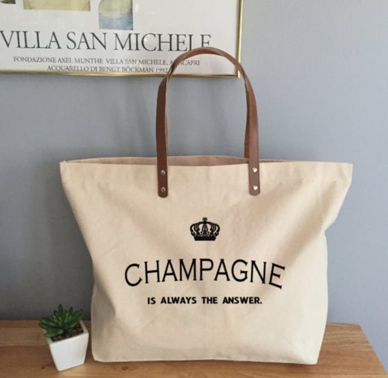 Champagne Tote Bag, Champagne Is Always The Answer Tote, Champagne MottoORIGINAL DESIGN Black