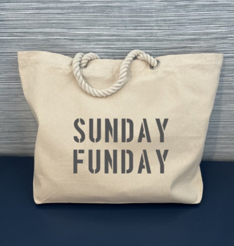 Sunday Funday Tote Bag, Sunday Funday Rope Tote, Rope Handle Boat Tote, Oversized Tote Bag Charcoal