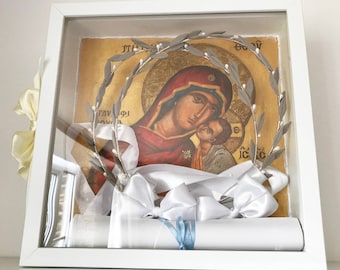 stefanothiki hanging frame,Panagia Glikofilousa,stefana hanging frame,wedding crowns frame,Agios Stefanos,Jesus Christ (stefana not incuded)