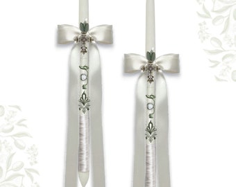 Pair of Greek Wedding candles, Orthodox Wedding lambathes