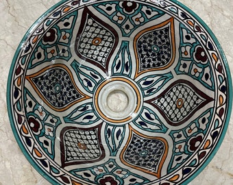 Colorful round sink 35 cm handmade - city of FES