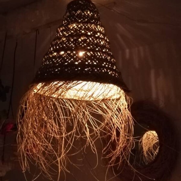 Lustre XL - Suspension en paille Maroc fait main - abat-jour Original