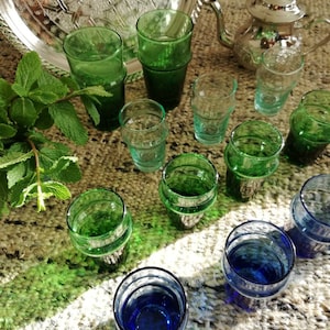 Set of 6 Tea Glasses blown the old-fashioned way from recycled glass - Morocco