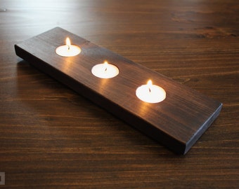 Rustic decor tealight candle holder, wooden tea light, BOHO loft style modern centerpiece (holds 3 candles)