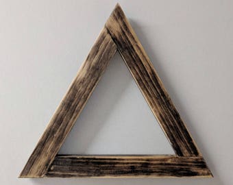 Triangle Wall Art - Distressed Espresso, modern rustic geometric artwork, minimal home decor, reclaimed wood art, wooden shelf