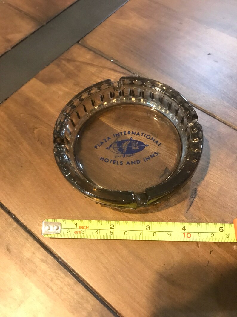 Man Cave Ashtray Vintage Plaza International Hotel and Inns Ashtray Clear Smokey Gray Ashtray Casino Style Gray Ashtray