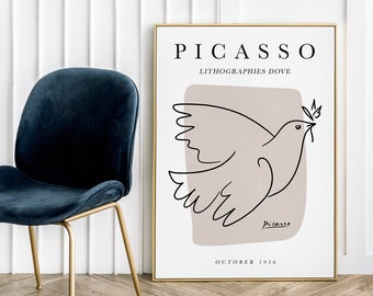 Impresión artística de un boceto de paloma de Picasso: póster clásico de una paloma
