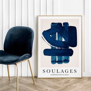Soulages Composition en bleu  - Poster Art Print Soulages Poster Abstract Art Blue Poster