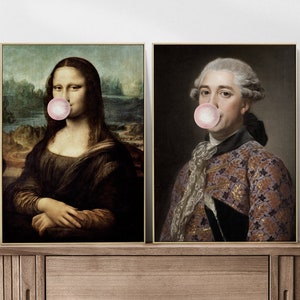 Zestaw 2 wydruków, Zestaw 2 grafików graficznych, Zestaw 2 plakatów Mona Lisa Dziewczyna z balonem Vinci Pop Klasyczna sztuka Zabawne plakaty
