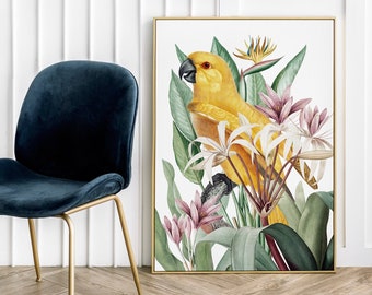 Parrot Poster Colorful Poster Flower Poster Vintage Poster