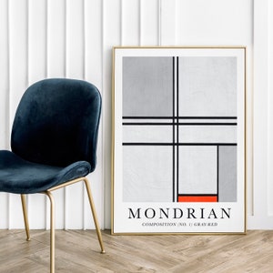Piet Mondrian Gray-red - Poster Art Abstract Art