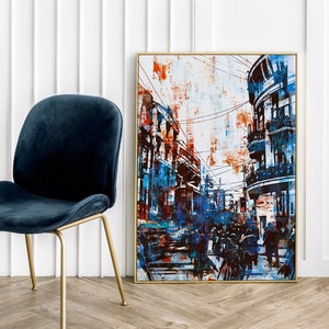 Blue city abstract - poster canvas