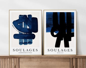 Conjunto de 2 láminas de carteles azules de Soulages v3 Arte Popular
