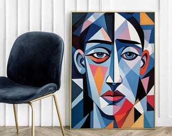 Arte Cubista Colorido Estilo Picasso Inspiración Retrato Rostro - Póster Arte