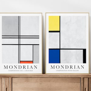 Conjunto de 2 gravuras de Mondrian, conjunto de 2 artes de parede, conjunto de 2 pôsteres, pôsteres abstratos