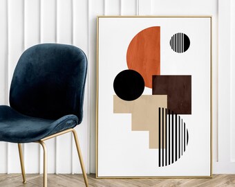 Impresión de póster con diseño popular: geometría bohemia y abstracción beige