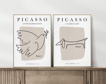 Pósteres de Picasso, láminas artísticas, juego de 2 pósteres: perro y pájaro.