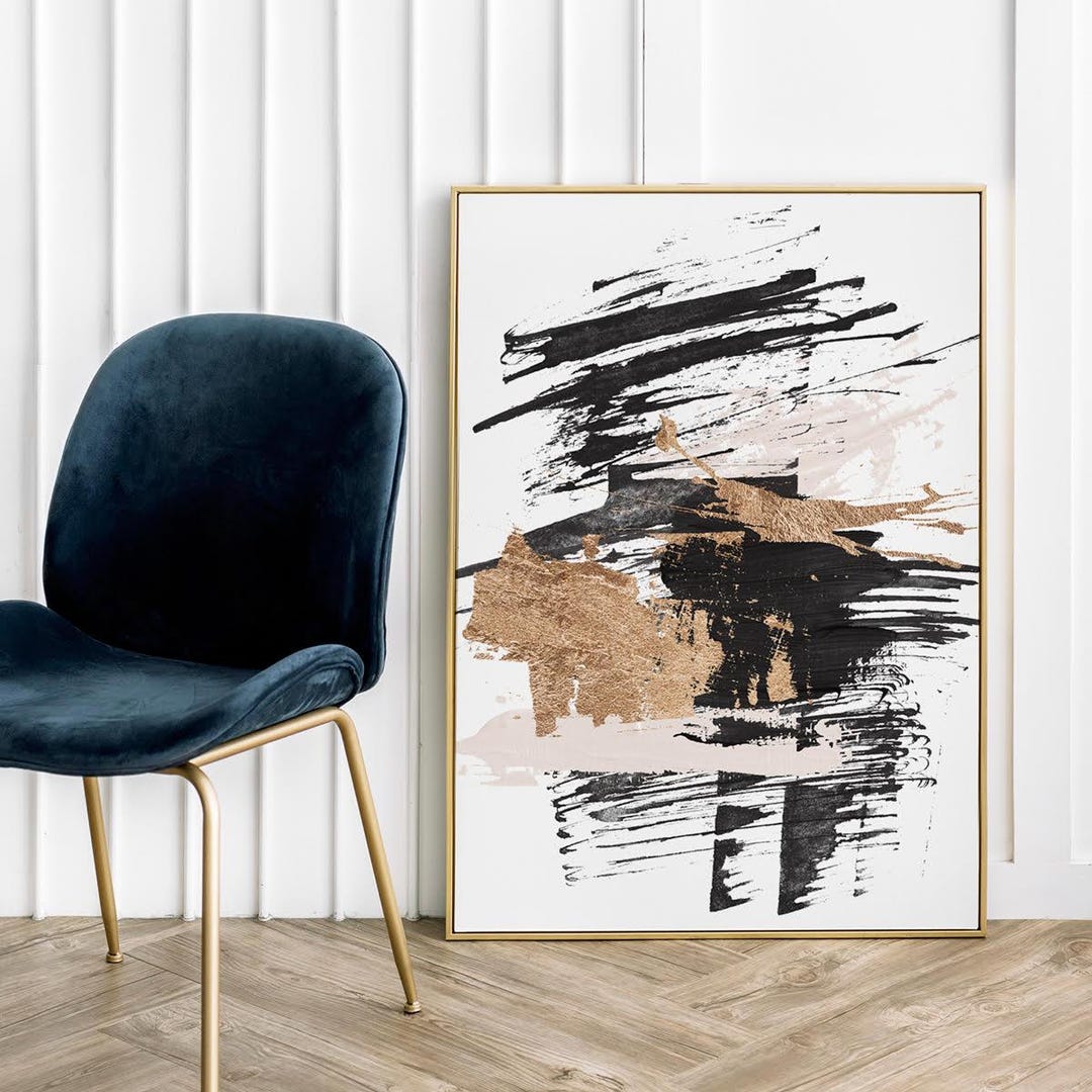 Black White Light Pink and Gold Abstraction Poster Print Abstract Art ...