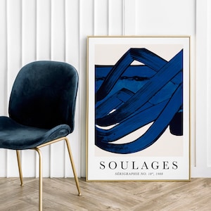 Soulages Composition en bleu Seriographie - Stampa artistica su poster Poster Soulages Arte astratta Poster blu