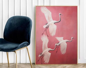 Poster artistico con uccelli rosa: elegante stampa per la decorazione della casa