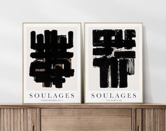 Láminas de arte abstracto negro Soulages, juego de 2