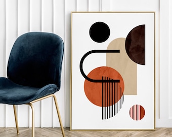 Geometría Boho Beige Abstracción v2 - Impresión de póster Diseño popular