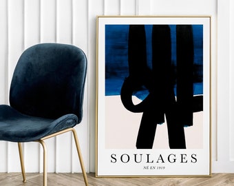 Soulages Ne en  - Poster Art Print Soulages Poster Abstract Art Blue Poster