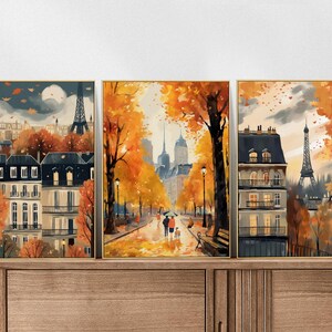 Conjunto de 3 impresiones de arte de ciudades otoñales, póster de ciudad, impresión a color