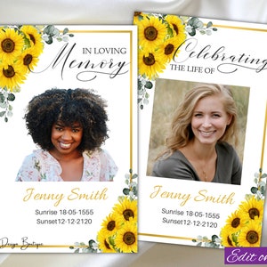 Funeral Program Template for Women Sunflowers Funeral Program Floral Memorial Service Program Sunflowers Obituary Program Celebration Memory