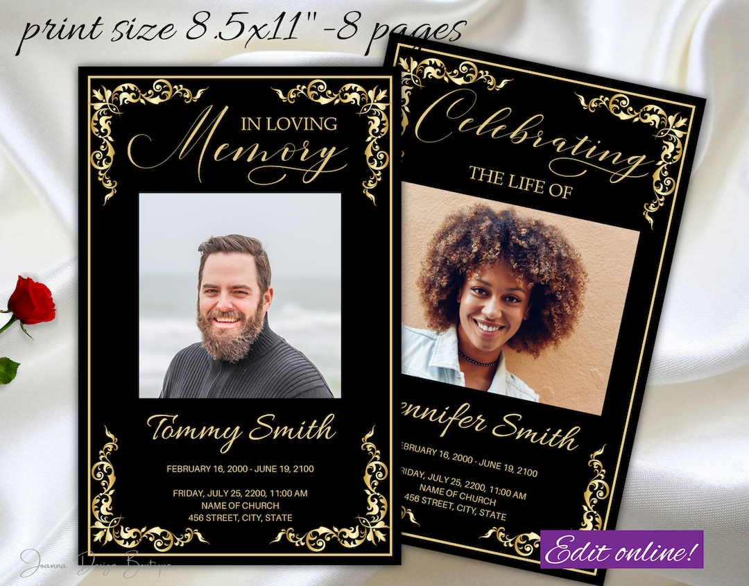 Black Gold Obituary Funeral Program Template Luxury Funeral Program
