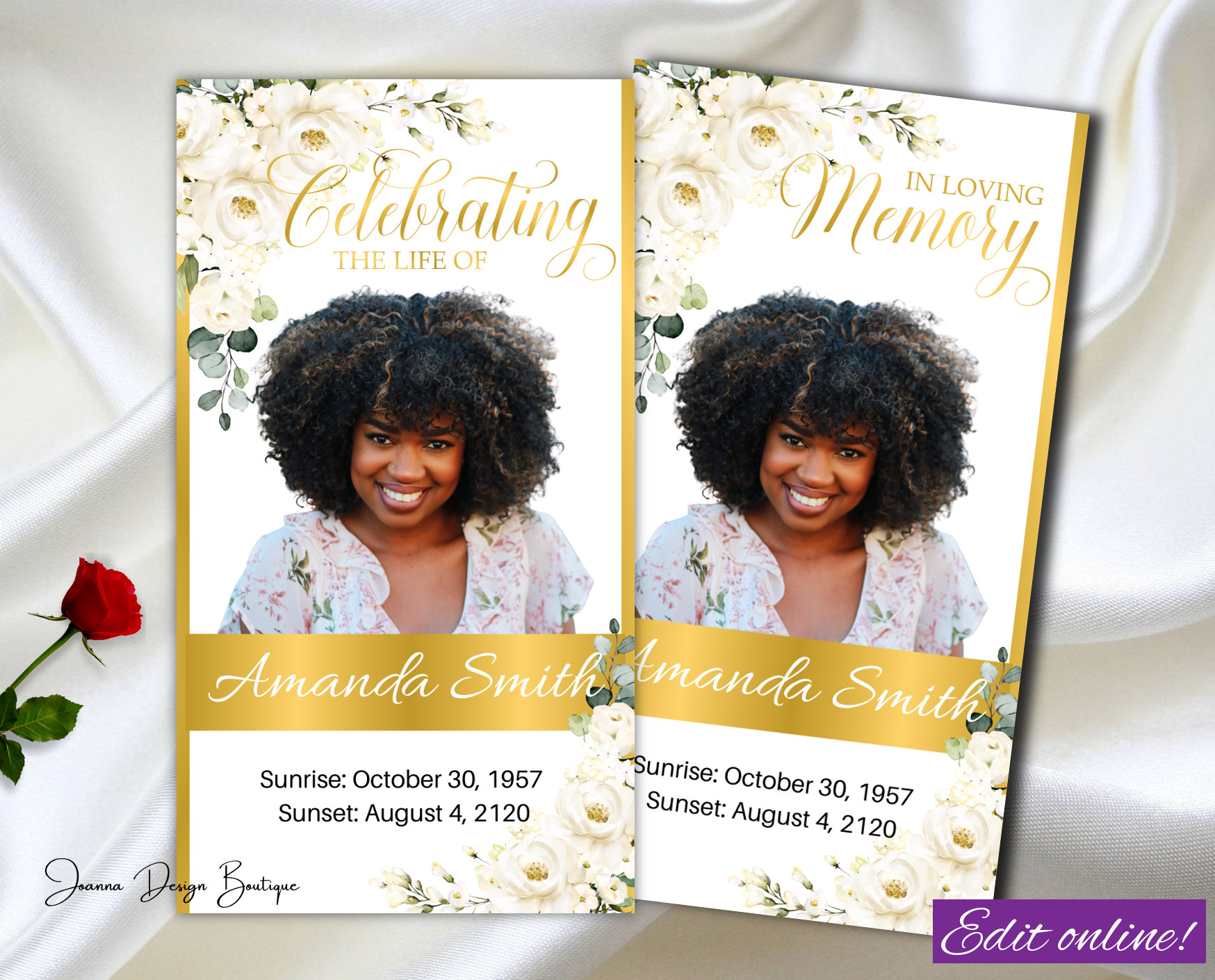 White Roses Funeral Program Template for Women Funeral Program Trifold ...