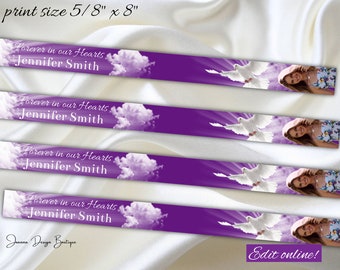Memorial Ribbon Template Memorial Ribbon with Photo Purple Dove Memorial Ribbon Dove Funeral Ribbon Sky Ribbon with Picture Funeral bow,0uf