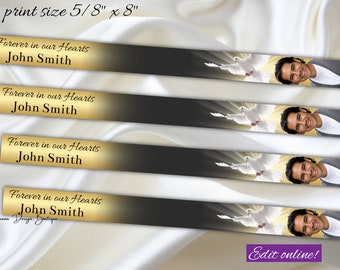 Gold Memorial Ribbon Template Memorial Ribbon with Photo Memorial Ribbon Dove Ribbons Ribbon with Picture Forever in Our Hearts, 174f